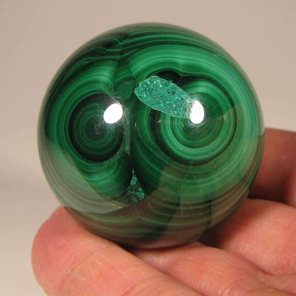 48mm MALACHITE Polished Gemstone Sphere Ball w/ Stand – Congo, Africa