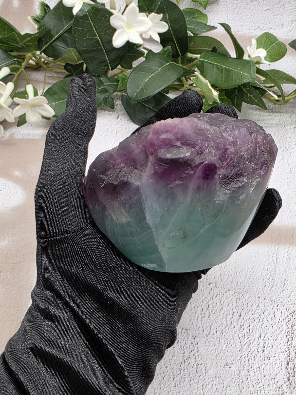 Natural Fluorite Cupcake Polished Freeform Purple Aqua Crystal w/ Light Stand