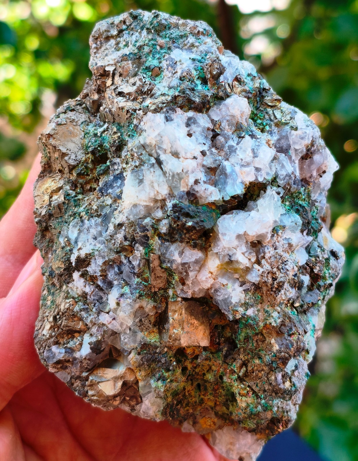 1 Lb 6 Oz Large Pyrite Cube Crystal Cluster with Quartz and Malachite