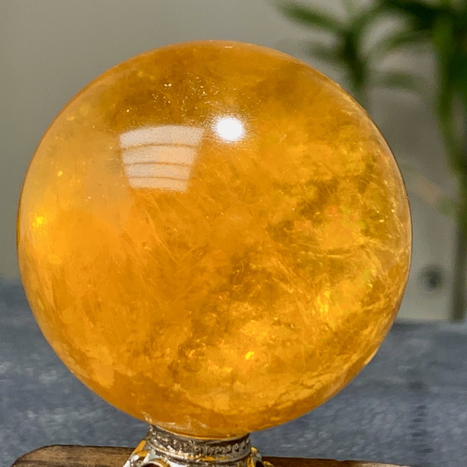 126G Natural yellow fluorite and mica symbiotic crystal ball healing