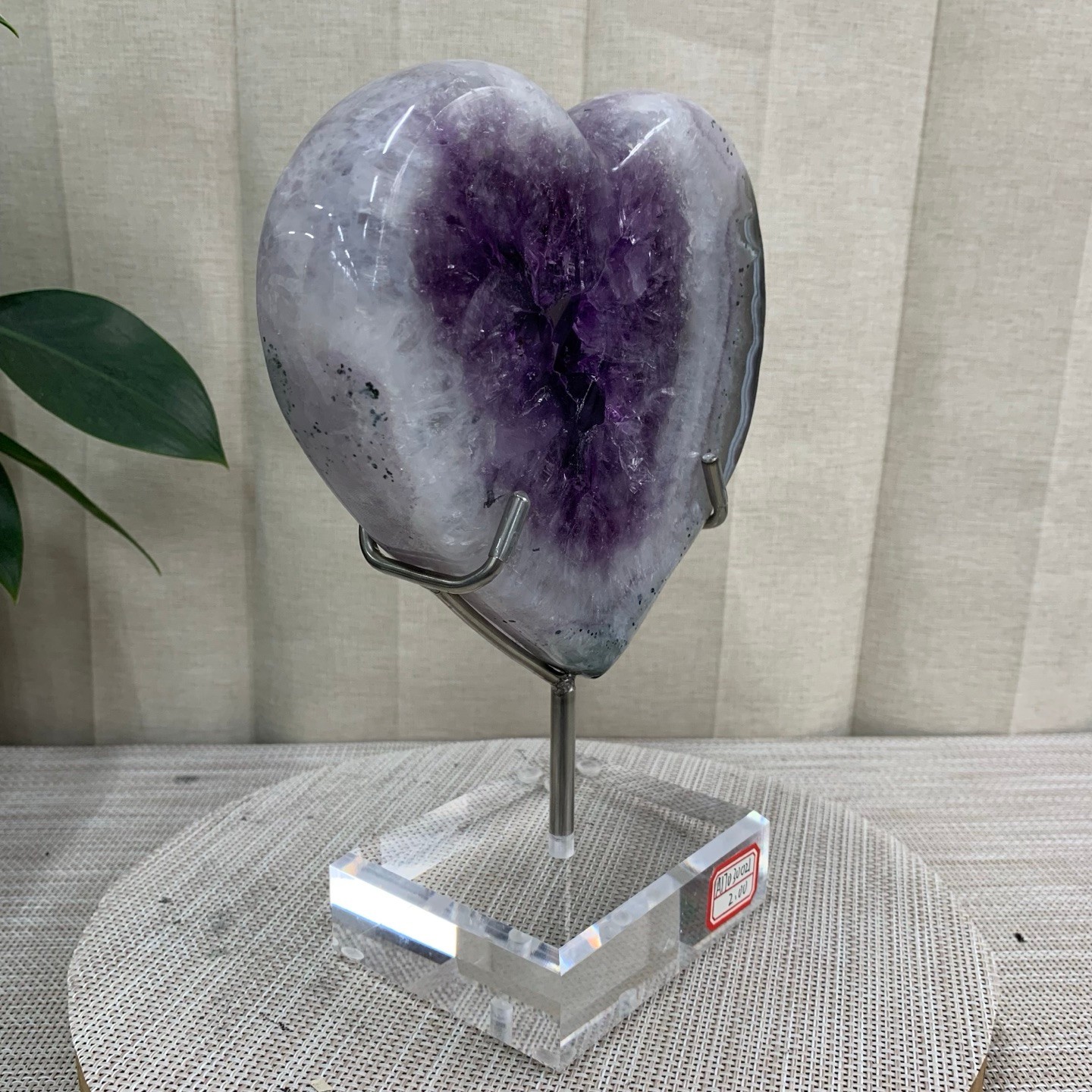 4.8LB Purple Amethyst Agate Heart Carving Natural Crystal Ornament Home Gif+base