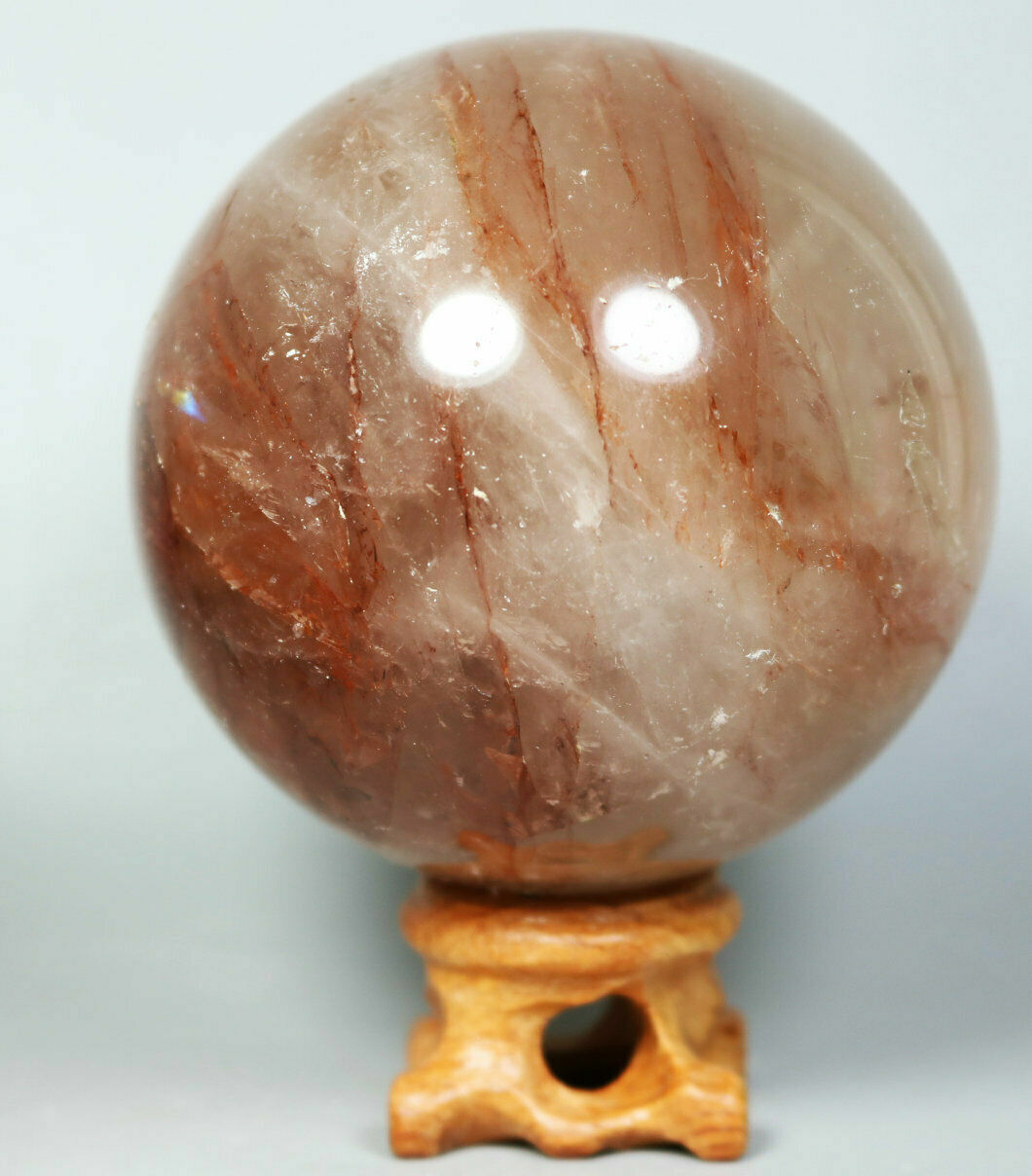 Natural RED FIRE QUARTZ Hematoid Crystal PHANTOM MULTI INCLUSIONS Sphere Stand