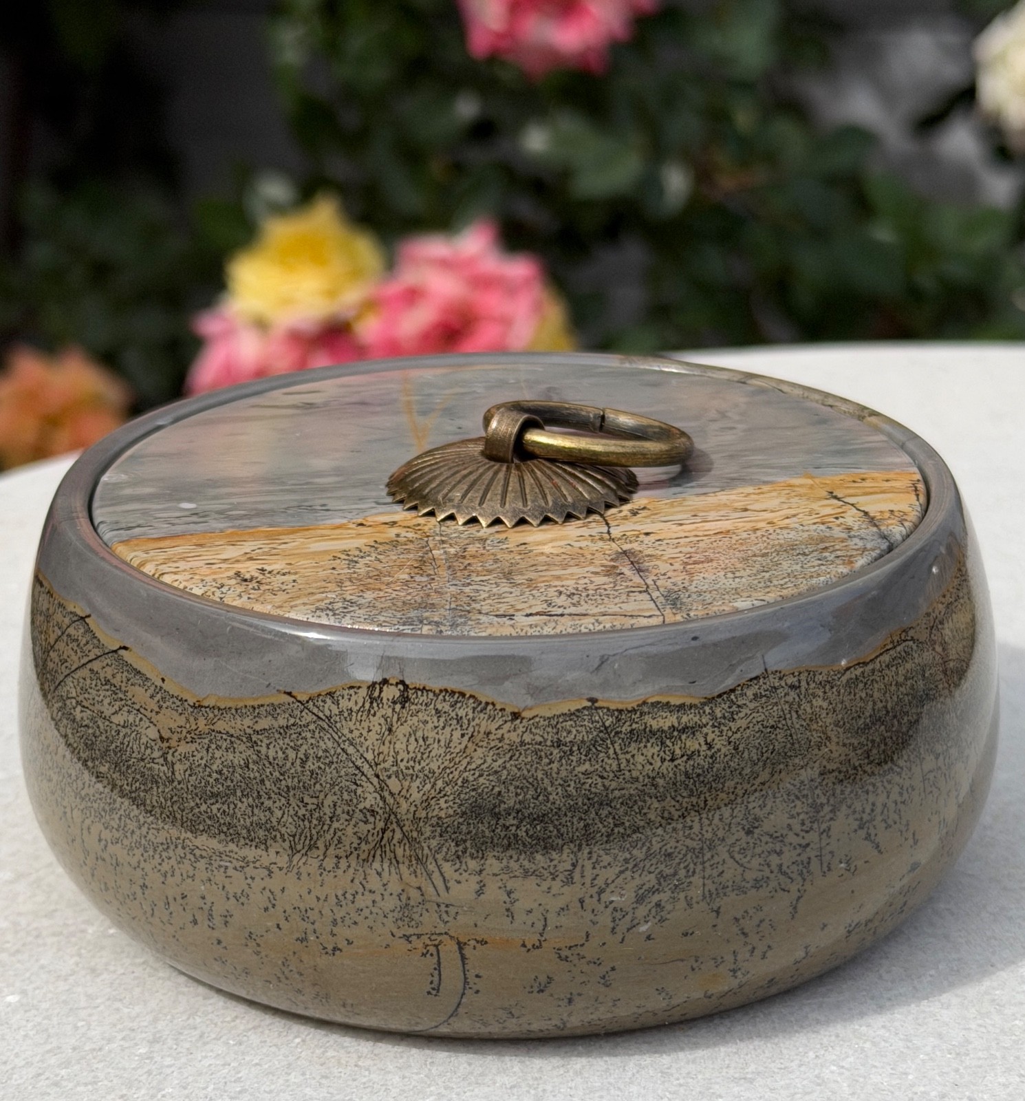 Wholesale Lot 3 Pcs Natural Picture Jasper Bowl With Lid Crystal Healing