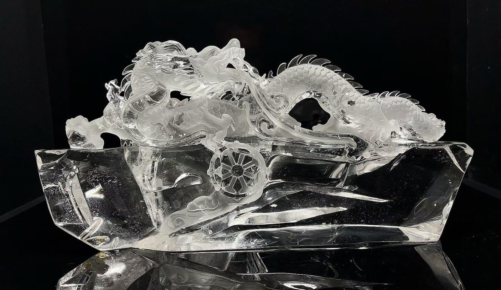 15.3LB Natural clear crystal quartz Carved dragon Reiki energy Decor+Stand