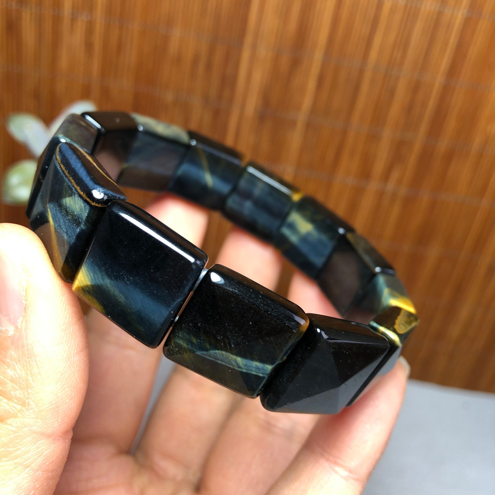 Natural Tiger’s Eye Stone Bracelet Brown Gemstone Stretch Bracelet Handmade 3693