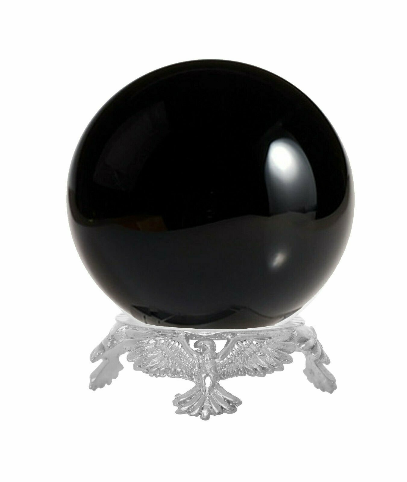 Crystal Ball Sphere for Feng Shui, Meditation, Decor, with Silver Eagle Stand