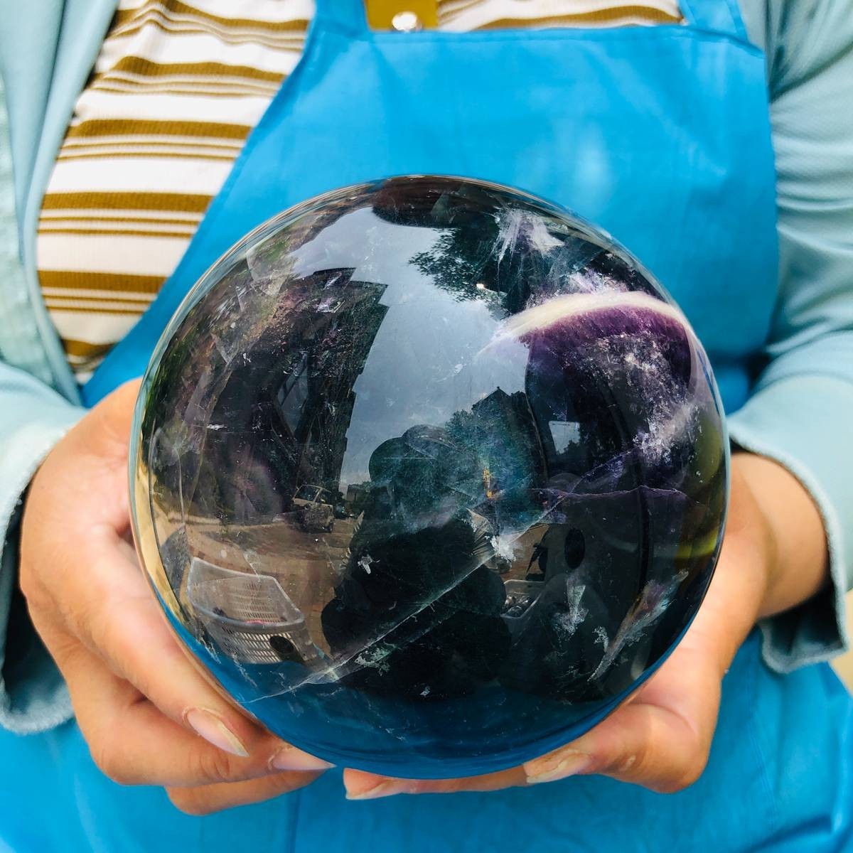 6.13LB Natural Crystal Rainbow Fluorite Sphere Display Ball Reiki Healing