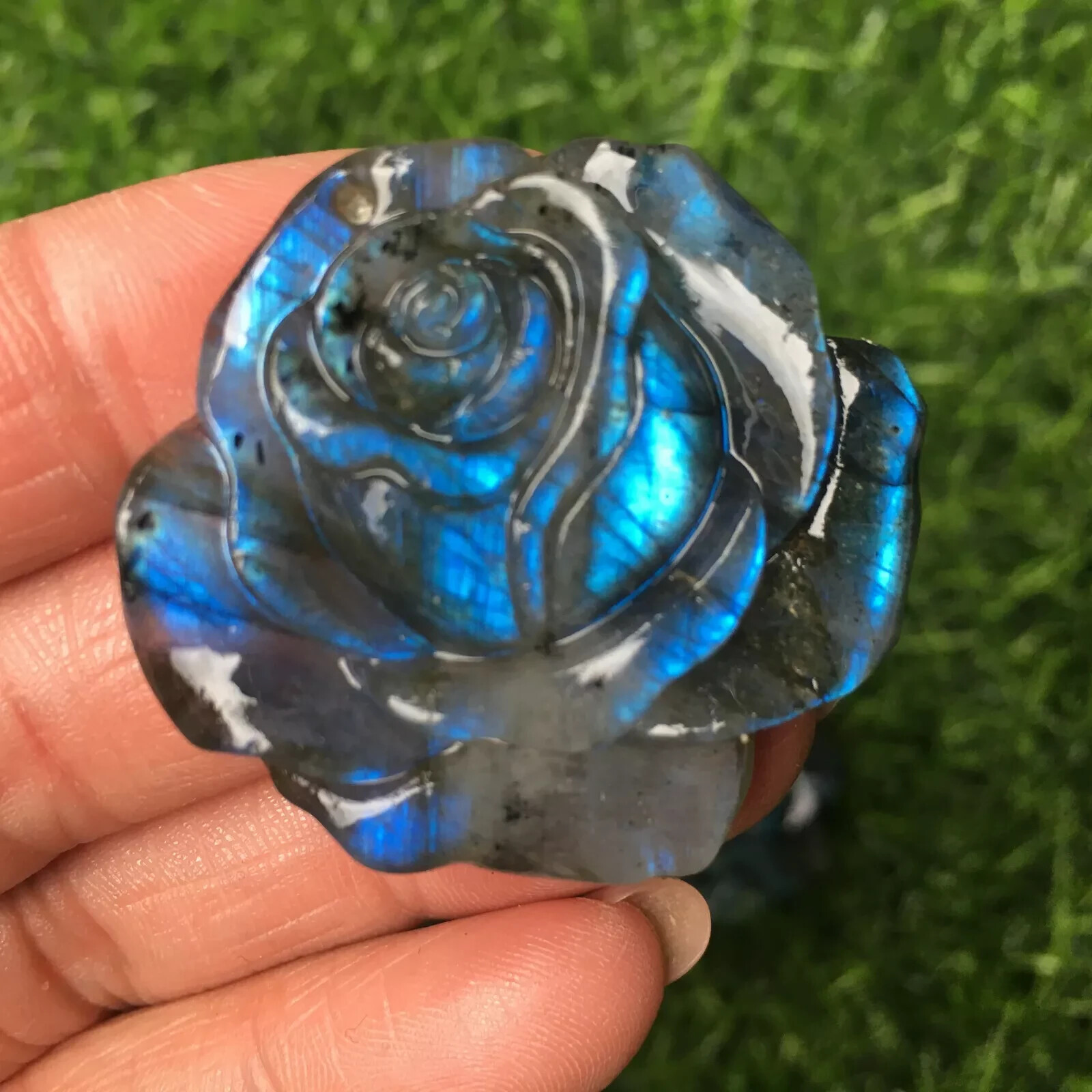 Natural Labradorite Handmade rose flower skull Quartz Crystal Healing gift 1pc