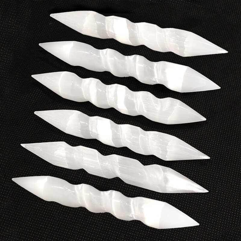Selenite Crystal Massage Wand ” Polished Spiral Tip Lot 5 BULK Wholesale Healing