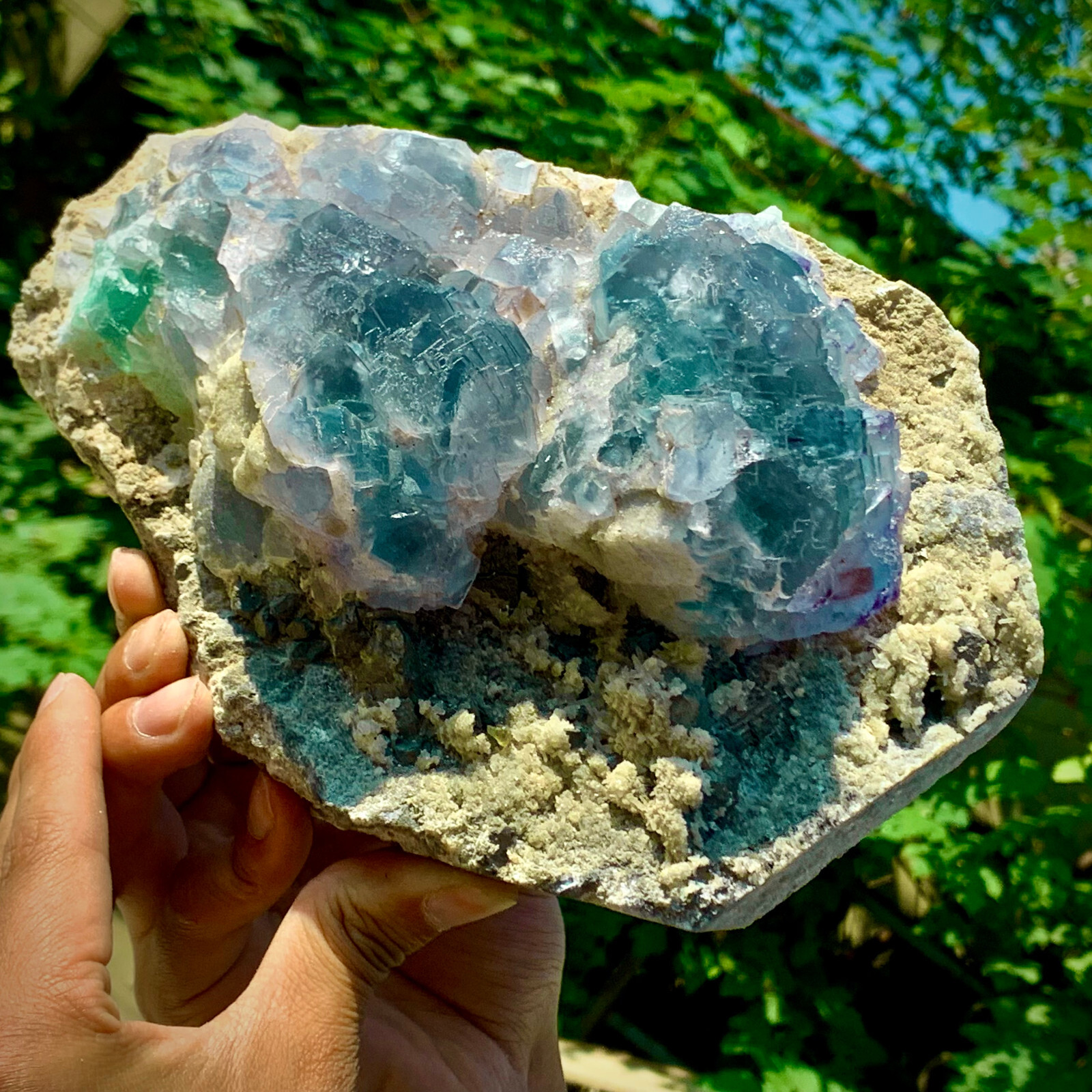5LB pound rare transparent blue cubic fluorite mineral crystal sample/China-