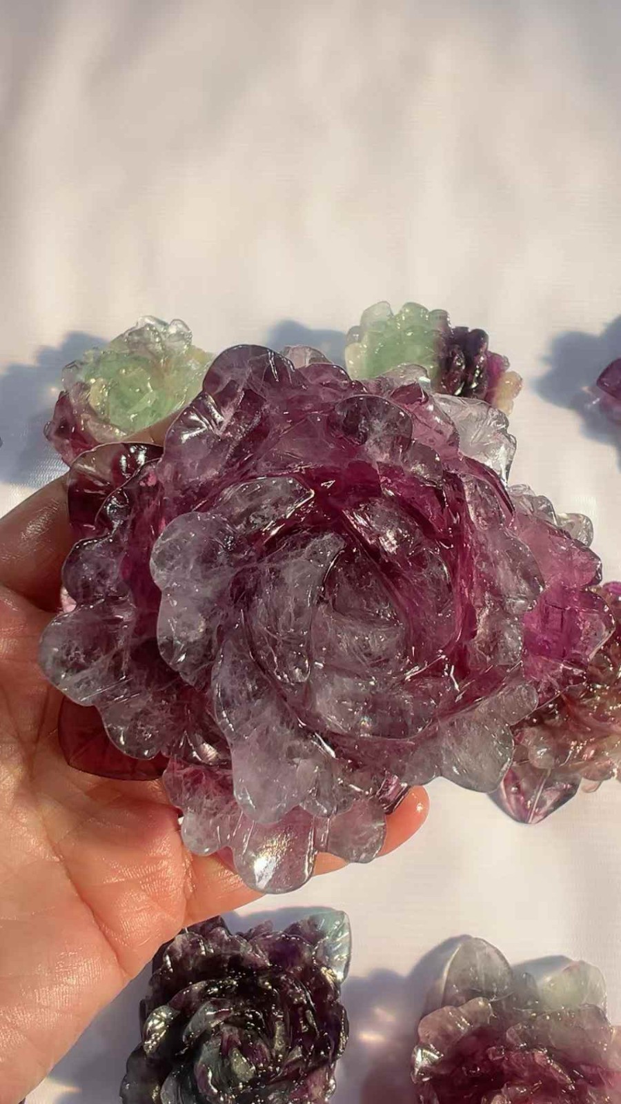1PC Natural Color Fluorite Quartz Carved Peony Flower Skull Crystal Reiki gift