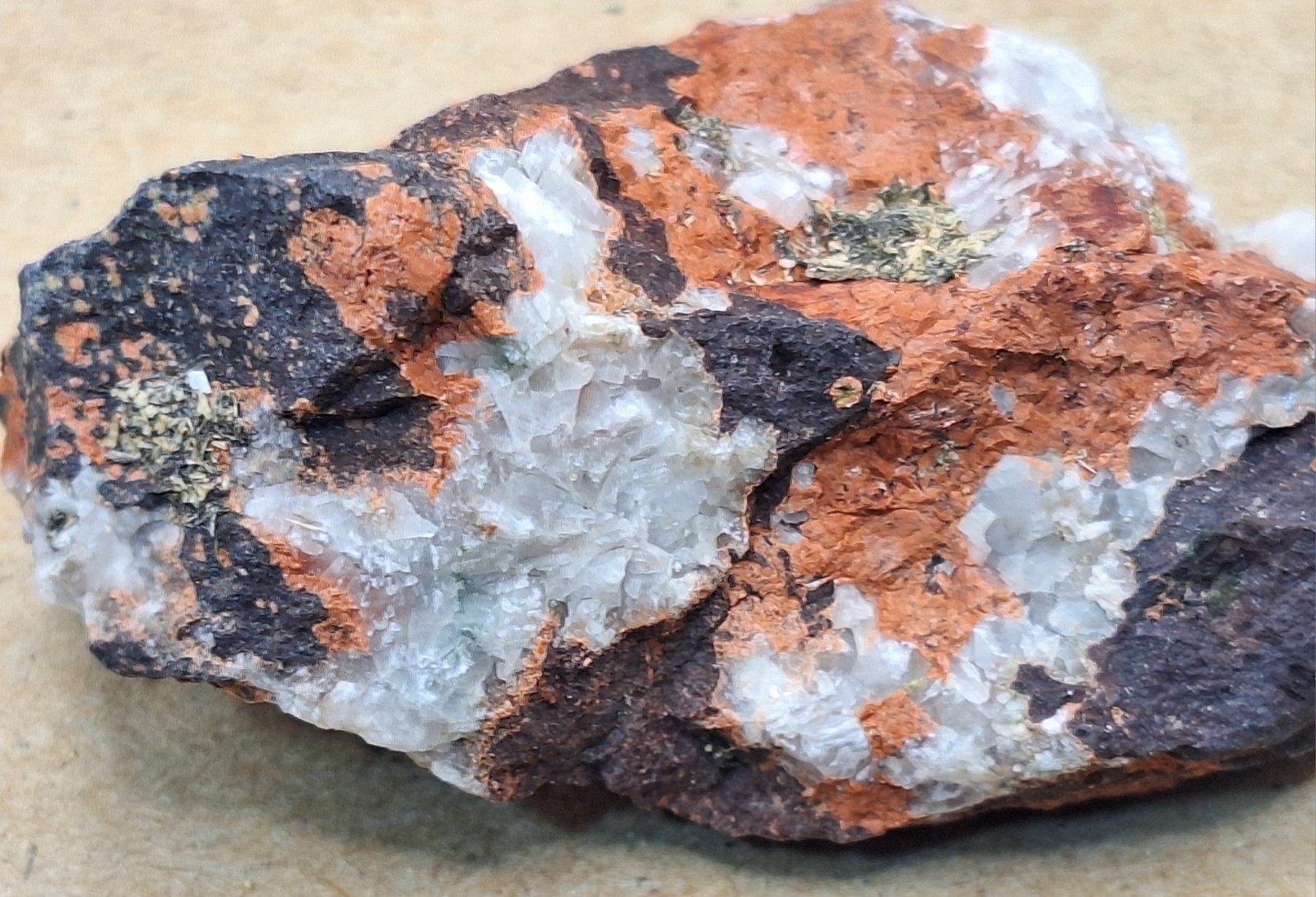 Calcite Epidote and Microcline In Basalt Conglomerate -Michigan Copper Mine