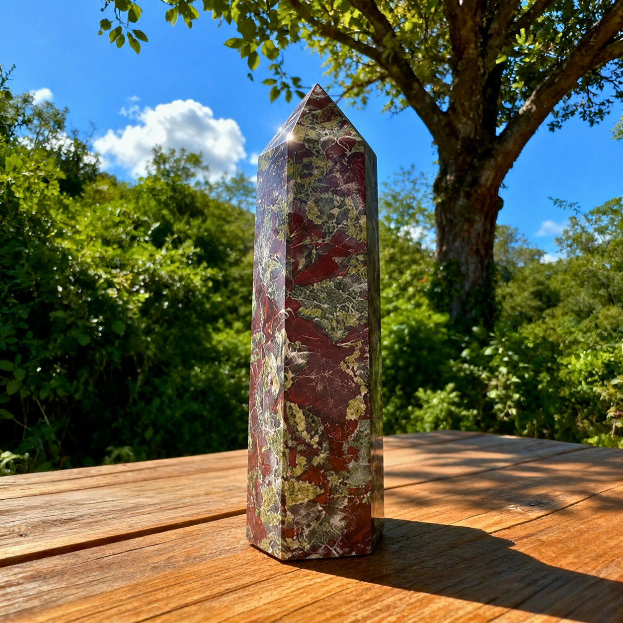 Natural Dragon Bloodstone Crystal Tower Reiki Energy Healing Wand Obelisk Decor