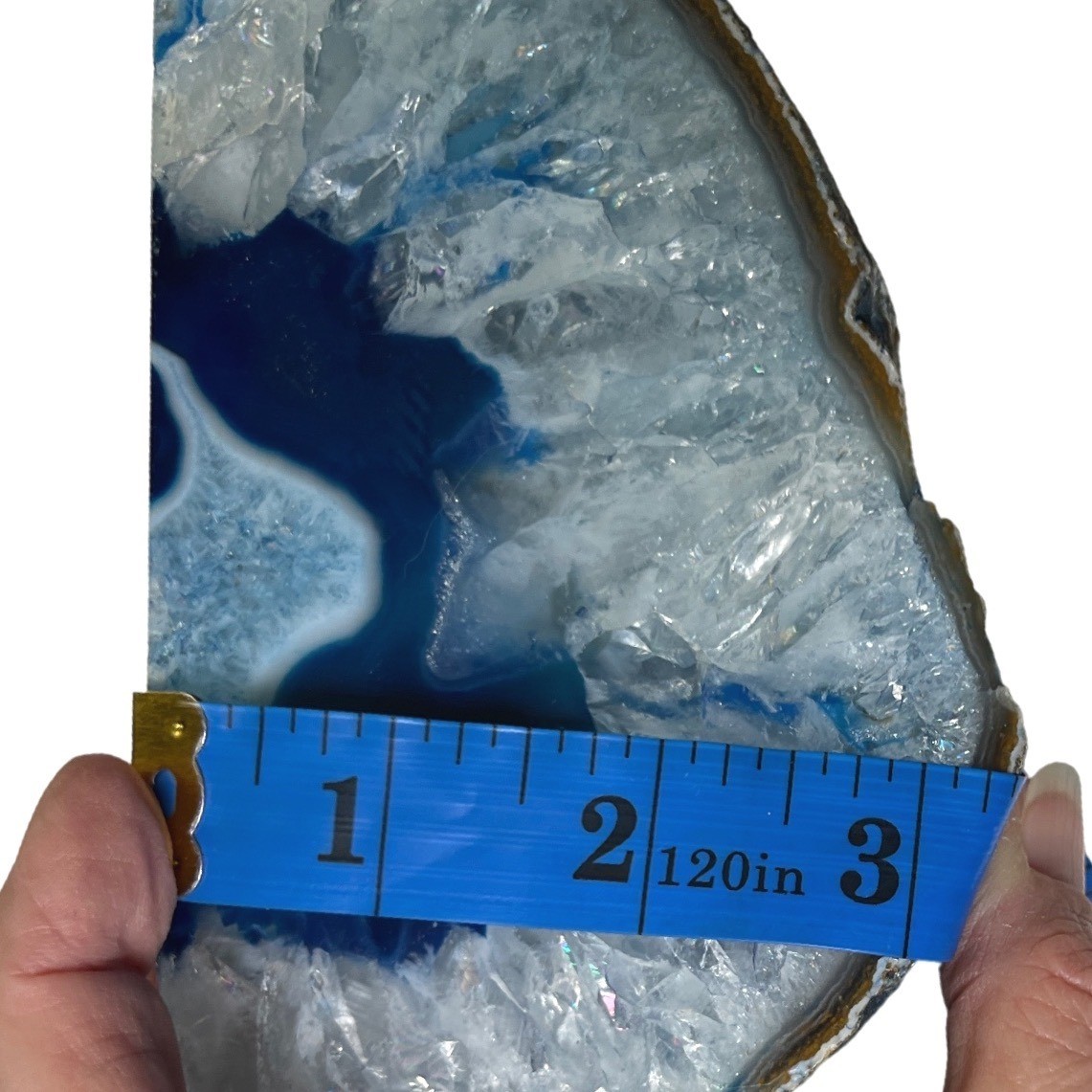 Modern Blue Agate Geode Bookend Half Polished Druzy Quartz Decor 5in 3lb