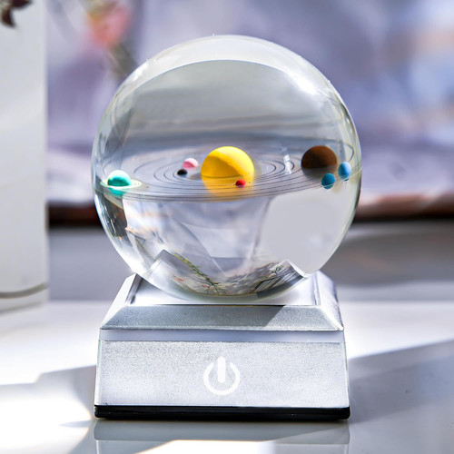 QIANCHANG 3D Solar System Crystal Ball with LED 3.15″, Multicolor_Round base