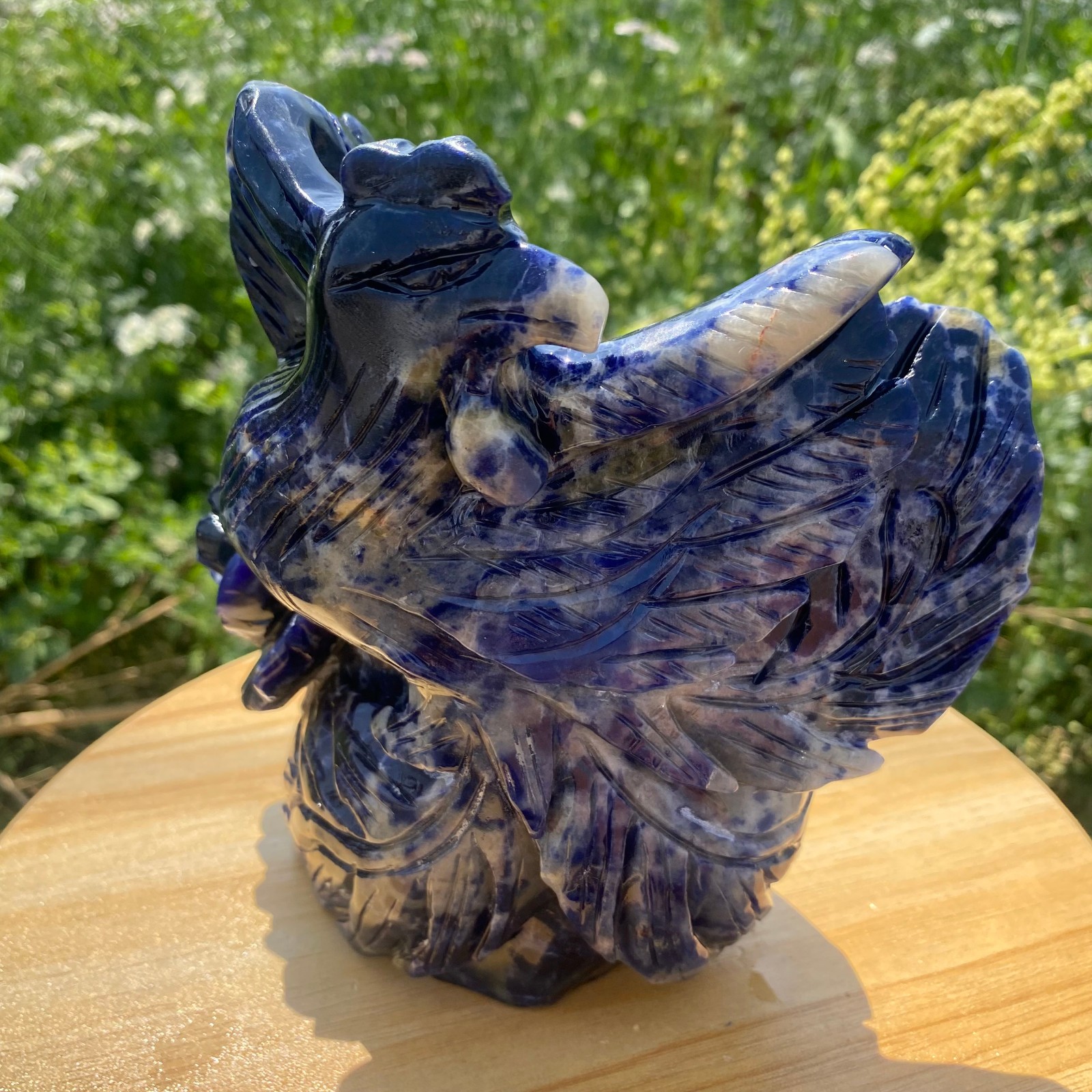 4.62LB Natural Blue Vein Stone Phoenix Carving, Home Decoration