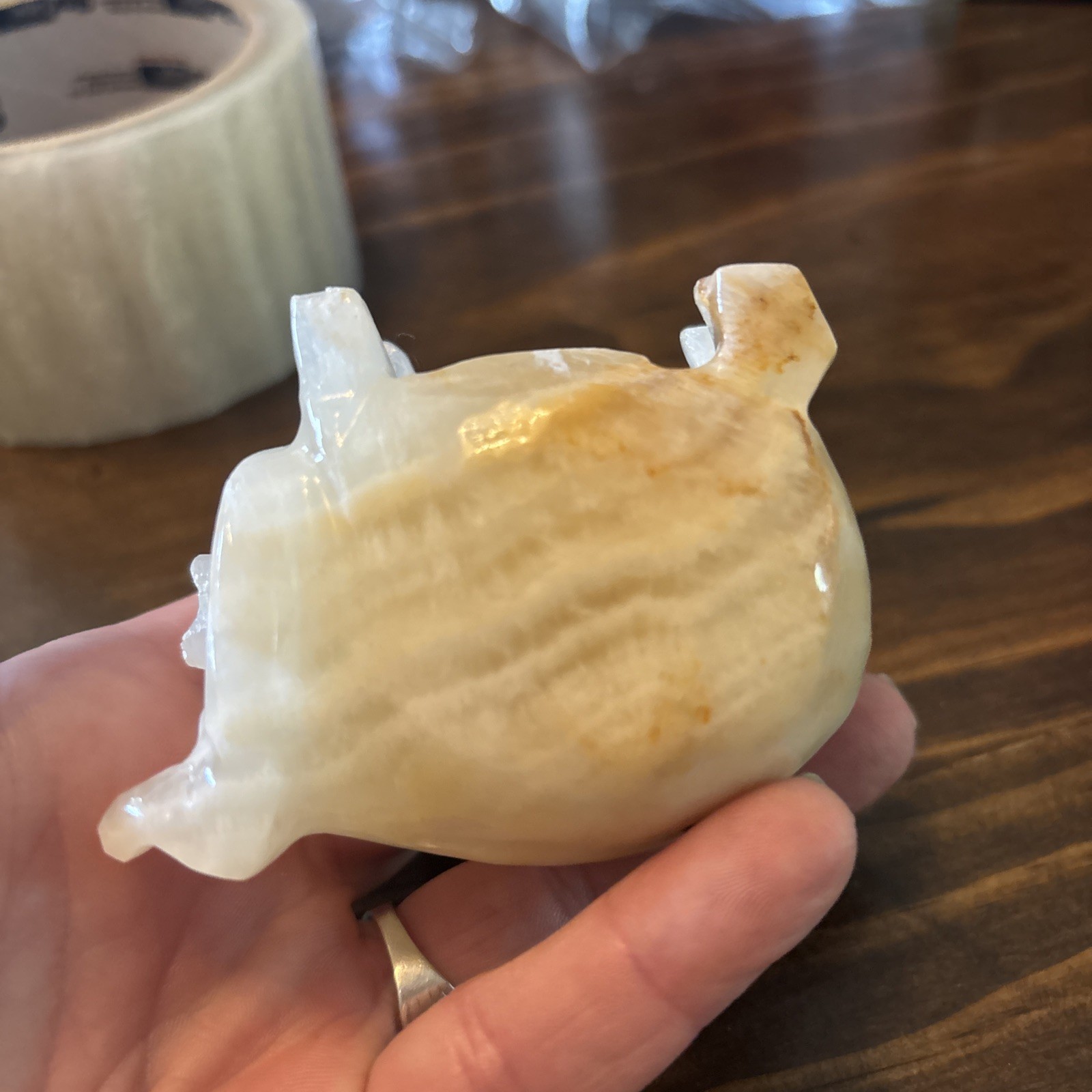 Carved White Opaque Quartz Stone Pig Figurine Healing Stone