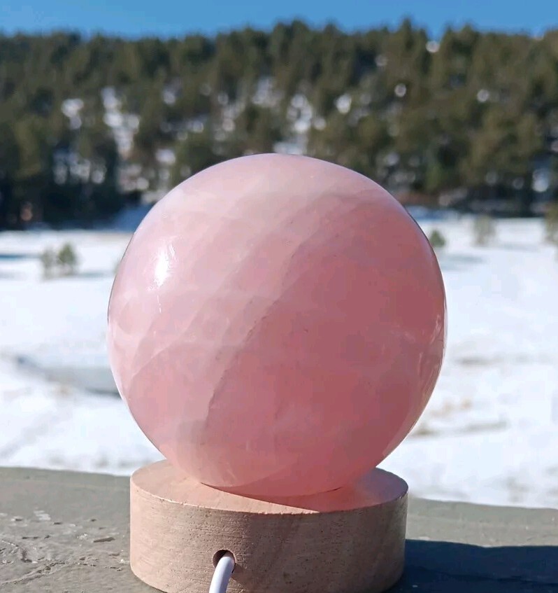 Polished Rose Quartz Crystal Ball Lamp 1 1/4lbs Sphere W LED Stand Large Vivid