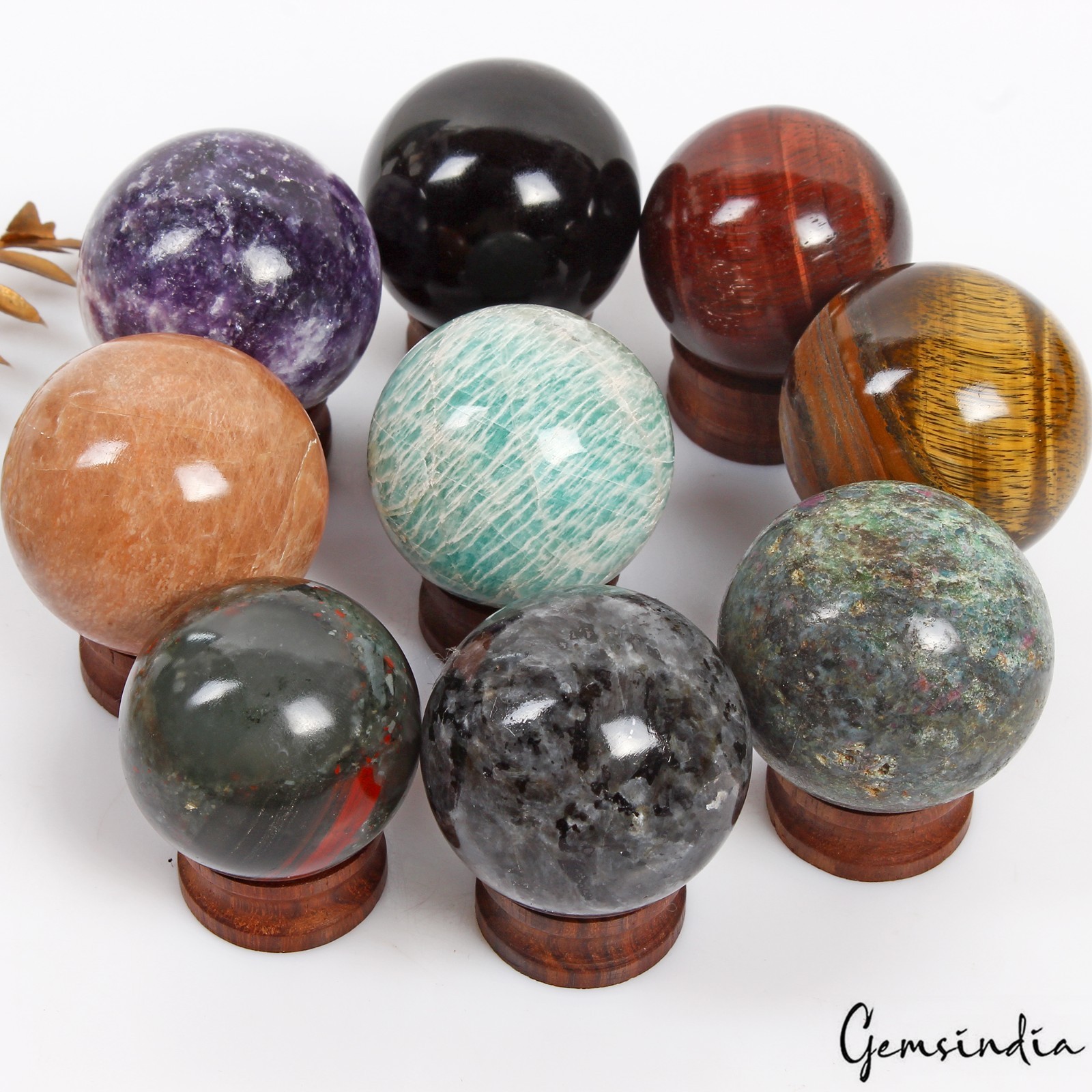 4030 Ct Natural Untreated Multi Gems Healing Crystal Sphere Ball With Stand 9 Pc