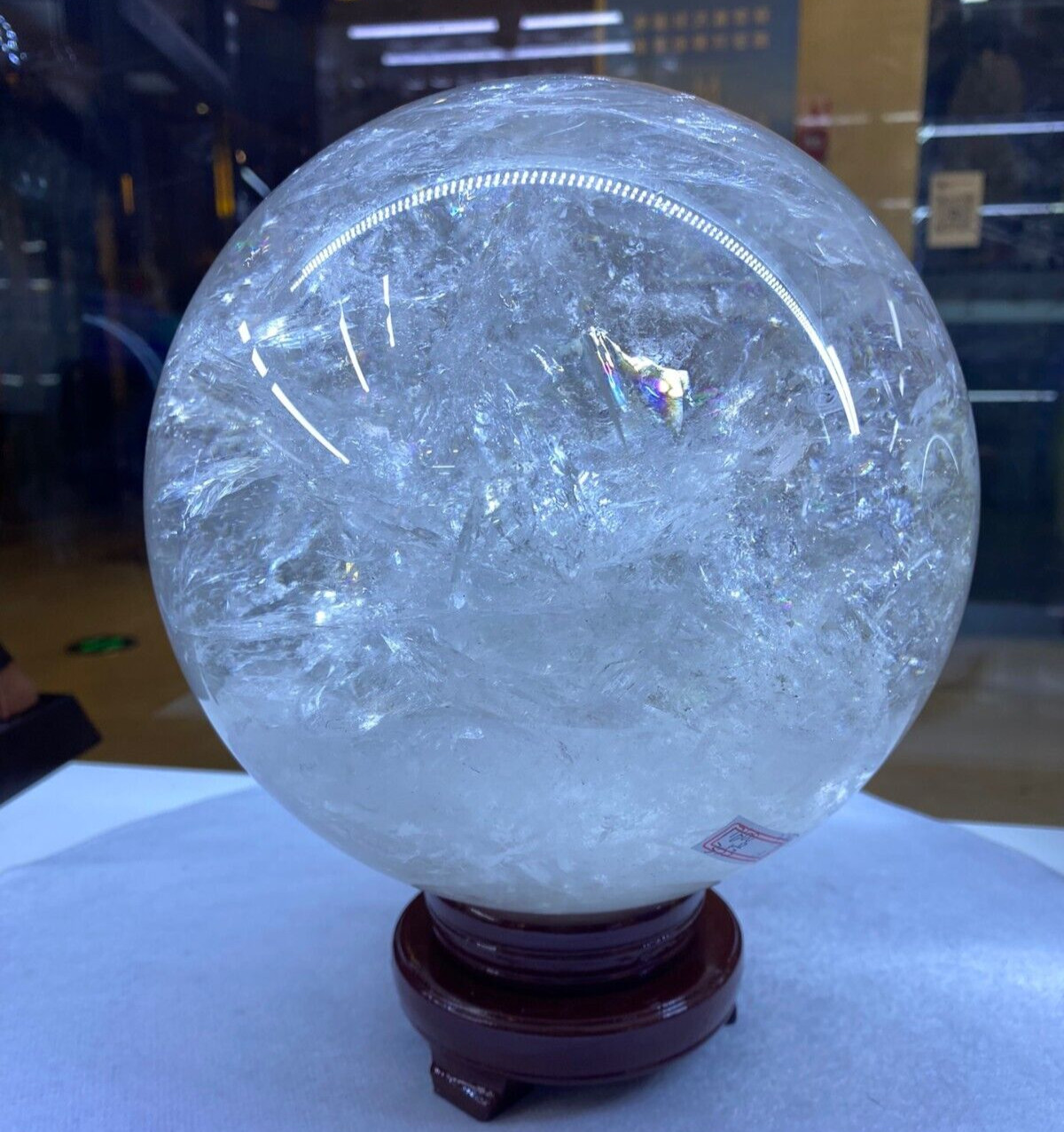 22LB Large Natural Clear Quartz Sphere White Crystal Ball Healing + Stand