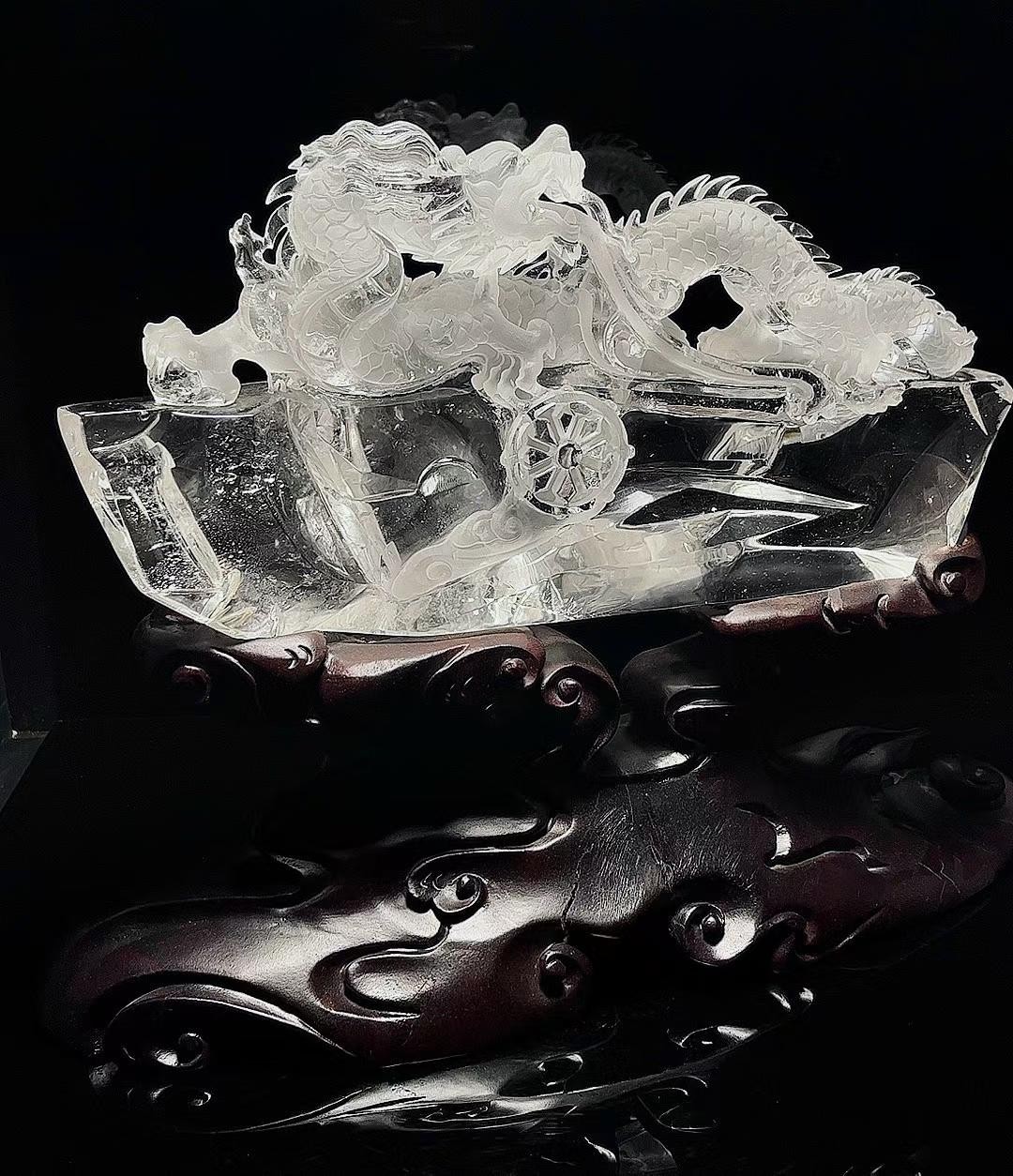15.3LB Natural clear crystal quartz Carved dragon Reiki energy Decor+Stand