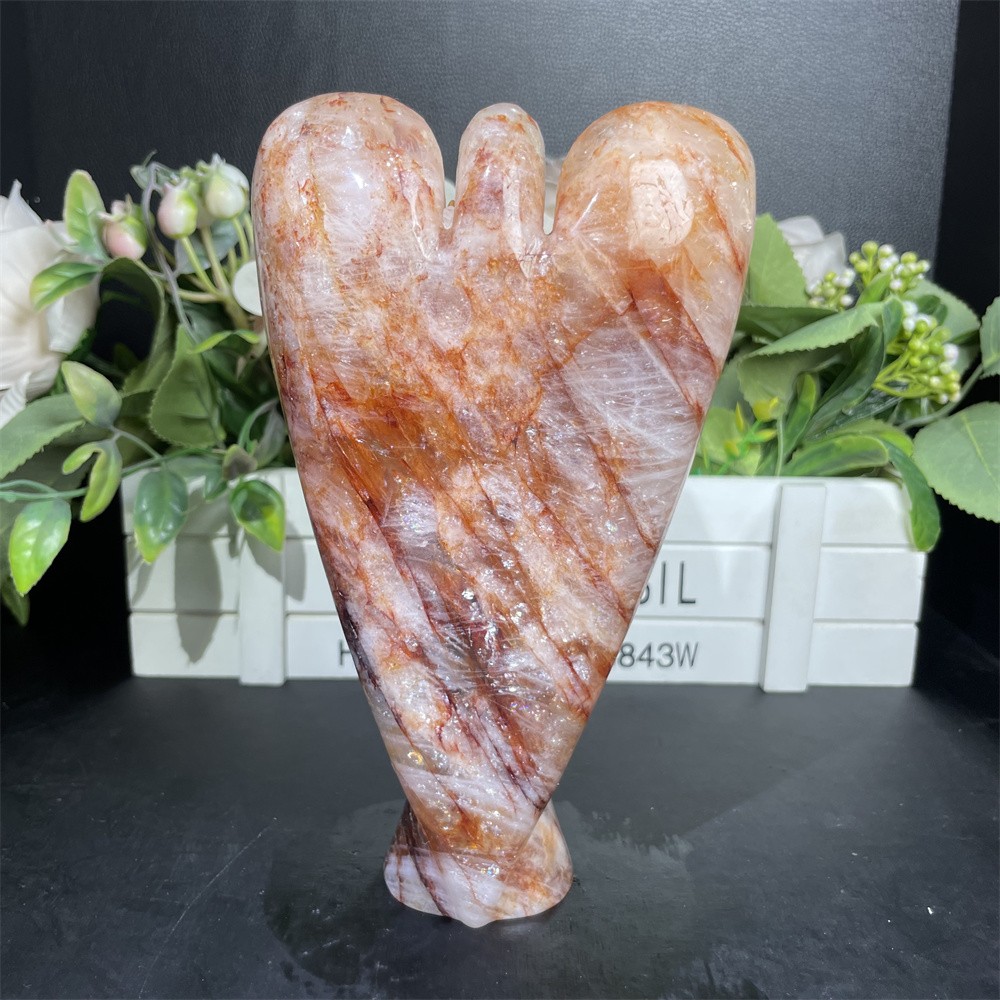 1.7LB 7″ Natural Red Fire Quartz Angel Crystal Ornament Memorial Home Gift