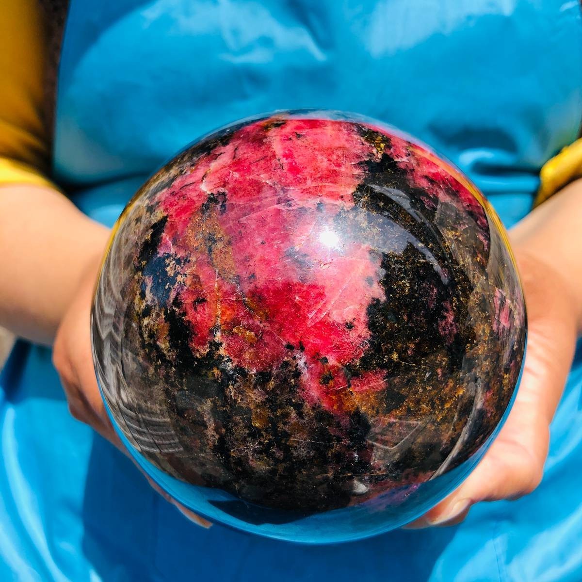 5.78LB Natural Rhodonite Crystal Sphere Pink Black Healing Gem Stone 4801