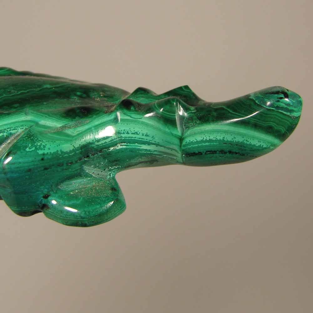 4.1″ Handcarved MALACHITE ALLIGATOR Gemstone Animal Carving – Congo, Africa