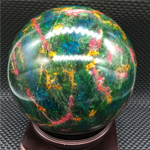 6338g Beautiful “Seven Colors Jade” sphere healing -Taiwan +stand