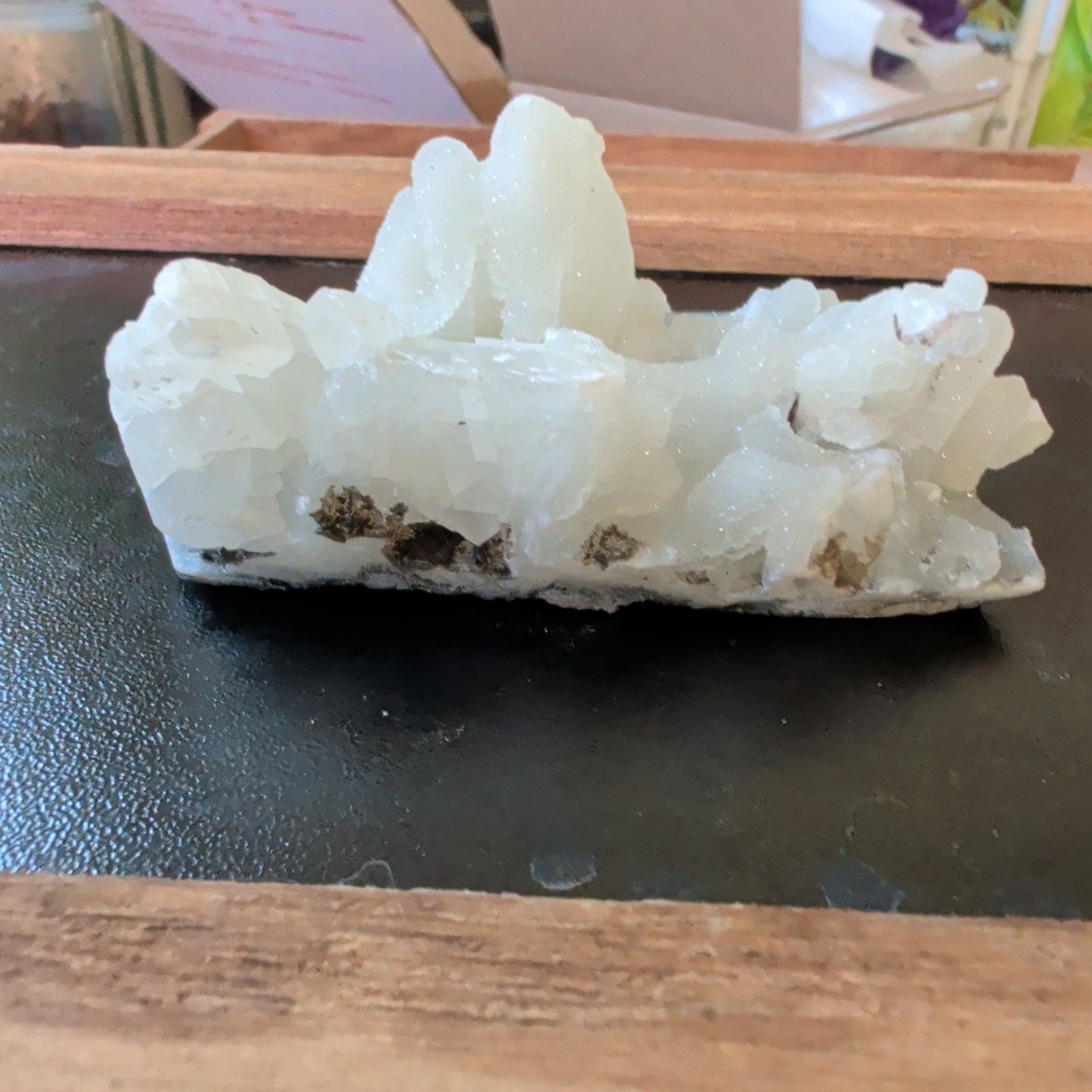 Apophyllite on Druzy Light Blue Chalcedony Crystal Cluster, Mineral Specimen