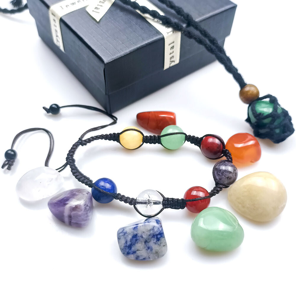 7 Chakra Stone Bracelet Reiki Healing Crystal Natural Gemstone Braided Rope US##