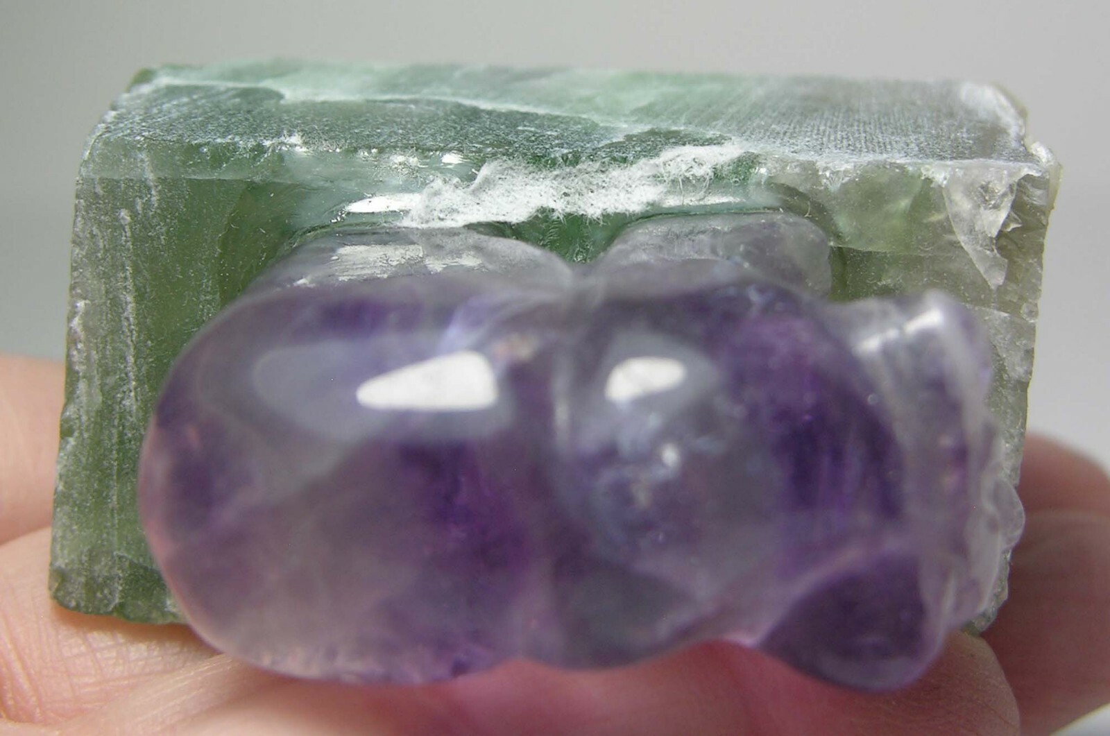 #3 100% 47mm Natural MultiColor Fluorite Bear Carving On Fluorite Rock 1 7/8 in