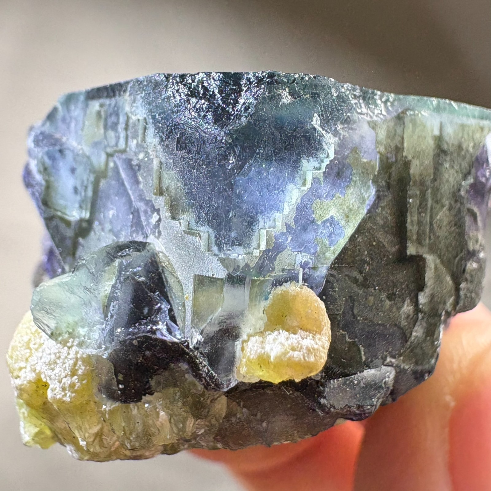 Natural Phantom Fluorite w/ Green Mica Raw Mineral Specimen w/ Acrylic Stand