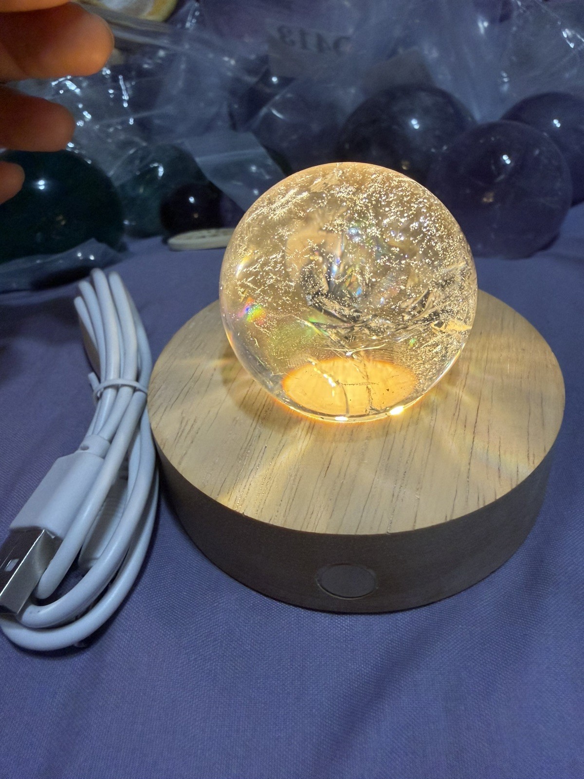 Wooden LED Light Base Display Stand for Acrylic Resin Crystal Sphere Glass Art