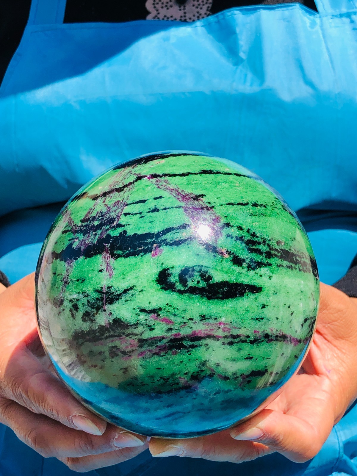 6.46 LB Large Natural Ruby Zoisite Sphere Crystal Healing Stone Specimen 5159