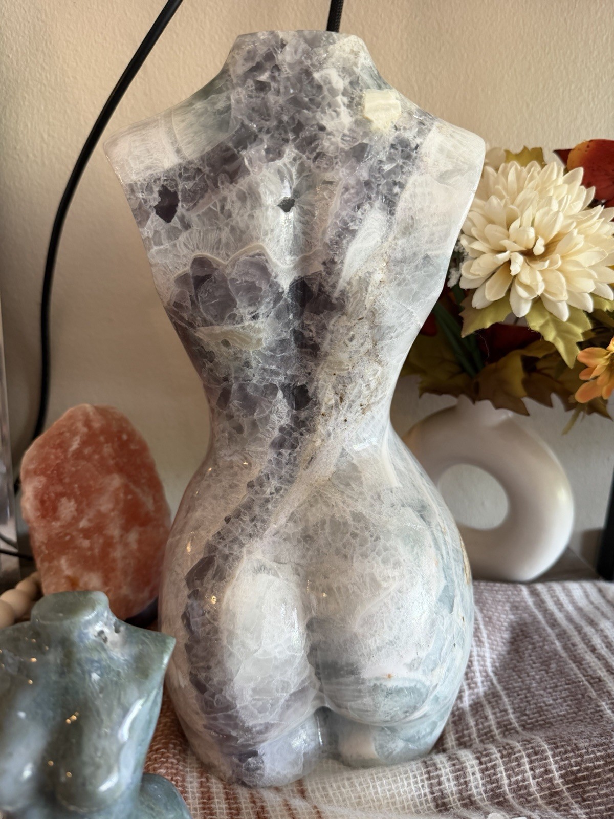 Large 22 lb Natural Fluorite Goddess Torso Crystal Carving Sculpture 9.75kg