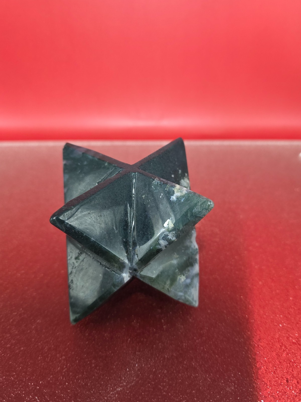 424g Moss Agate 8 Point Merkaba Star Carving Crystal Sacred Geometry Healing