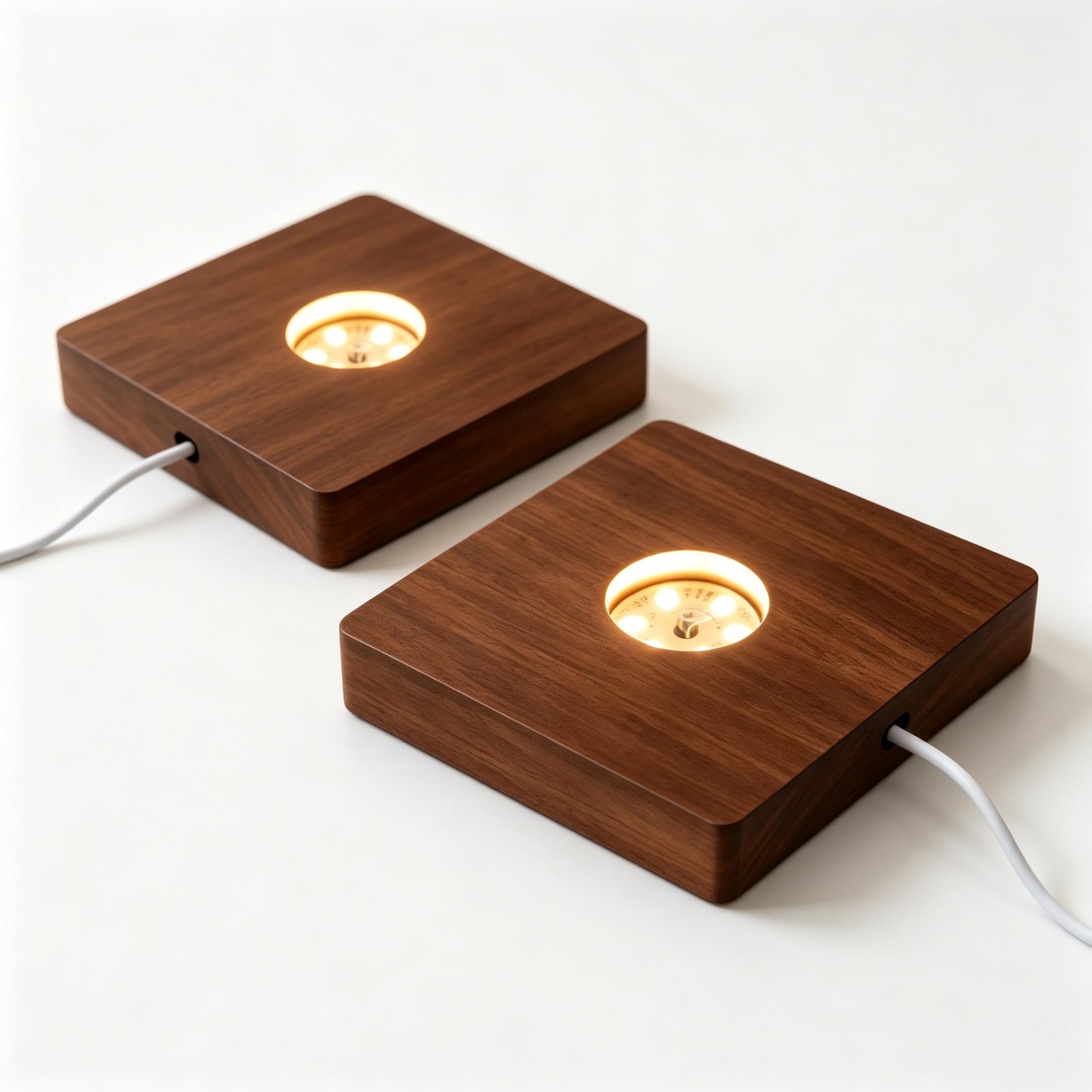 2Pcs Wooden LED Light Base Display Lighted Base for Crystals – Brown Square W…