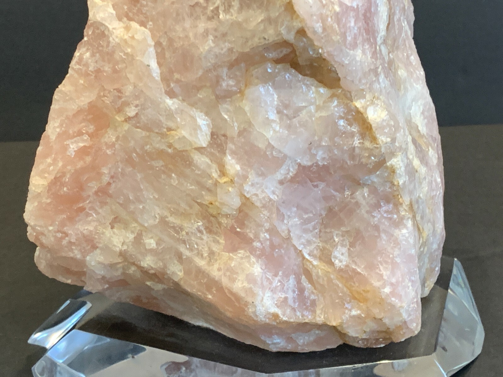 Large Chunk of Rose Quartz Rough Rock on Lucite Base