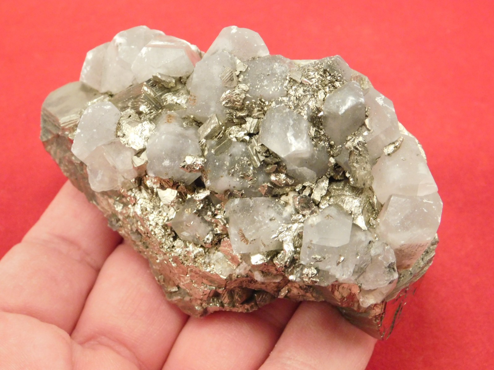 Larger! FLUORESCENT Calcite CRYSTAL Cluster with PYRITE Peru 376gr