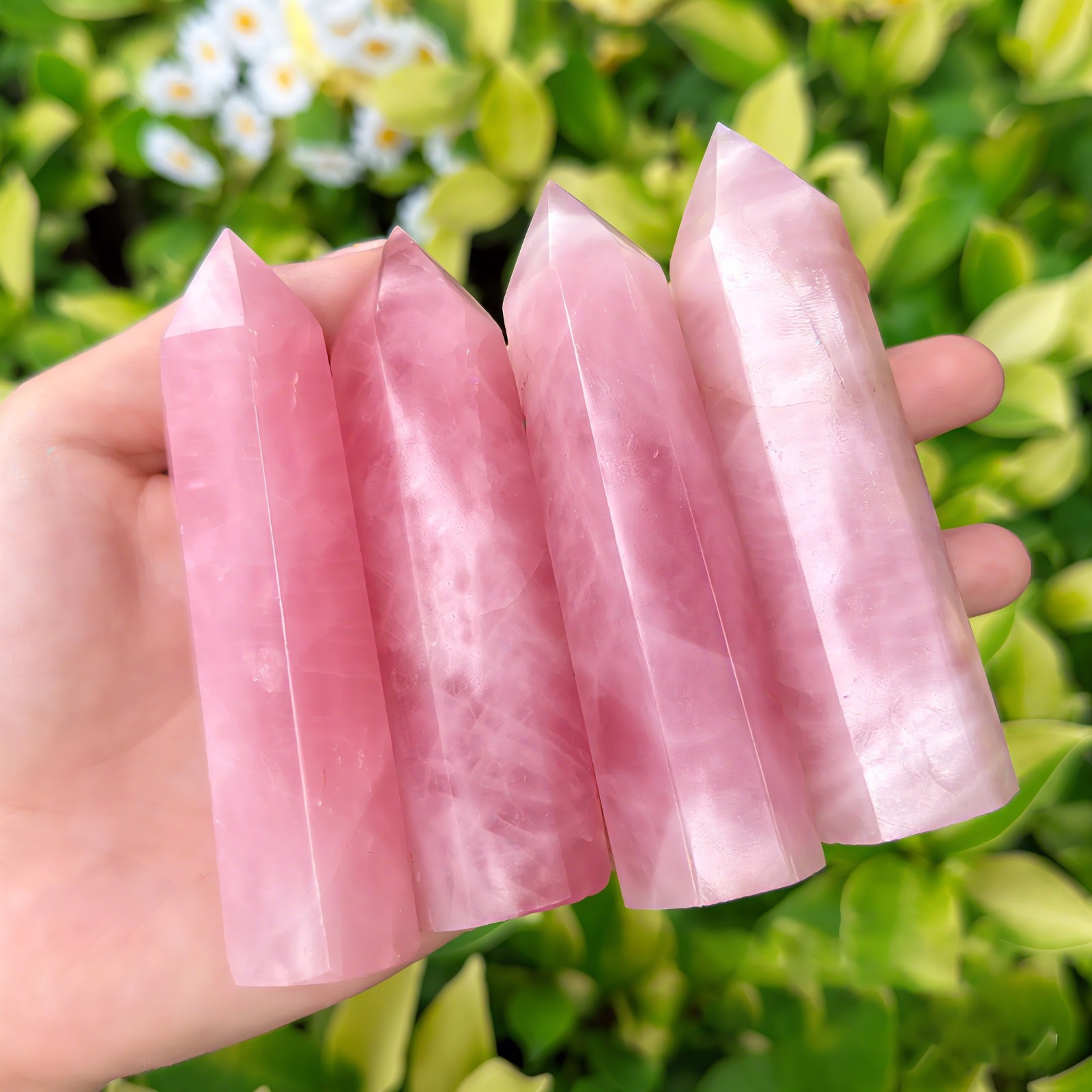 Natural Rose Quartz Tower Point Healing Energy Crystal Obelisk Wand Gifts