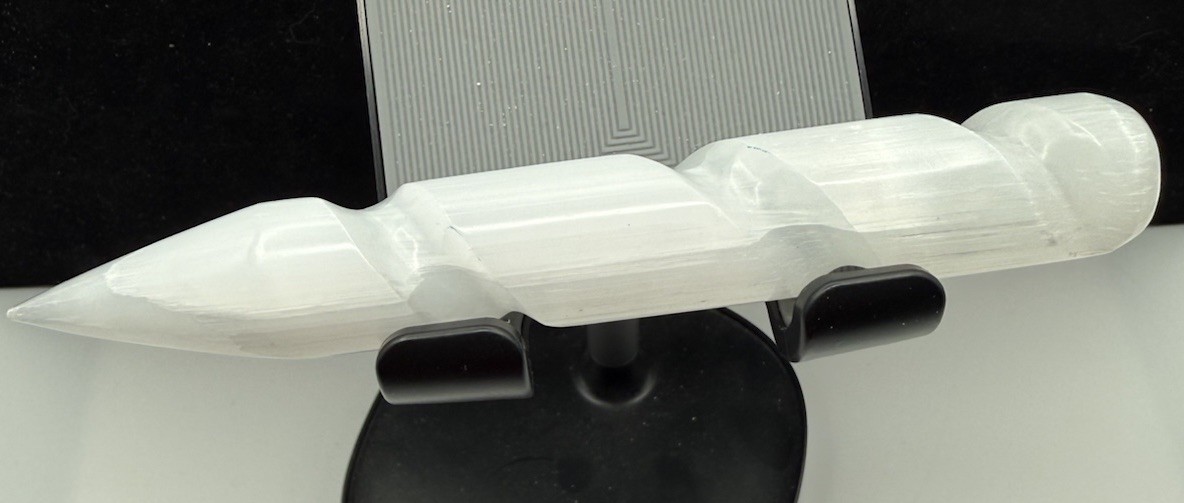Selenite Crystal Massage Wand ” Spiral Polished Smooth Round & Point Tip 6″