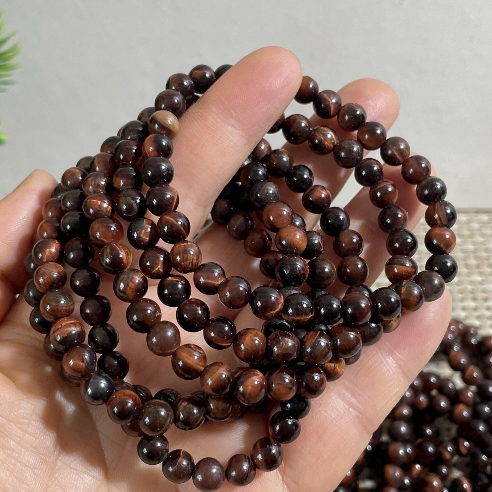 Wholesale 5Pcs Red Tiger Eye Stone 6mm Quartz Crystal Stretch Bracelet