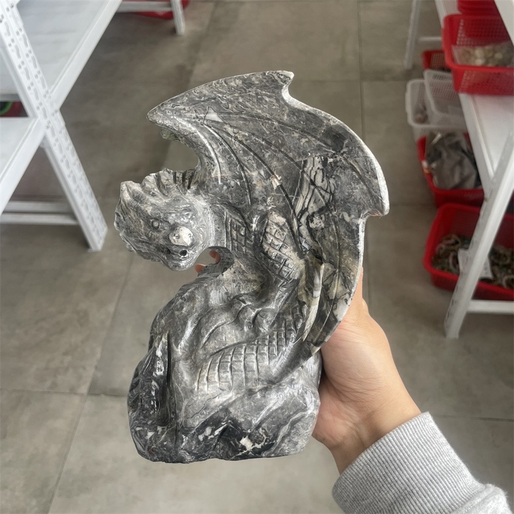 6.1LB 7.4″ Natural Picasso Jasper Flying Dragon Carved Crystal Quartz Energy