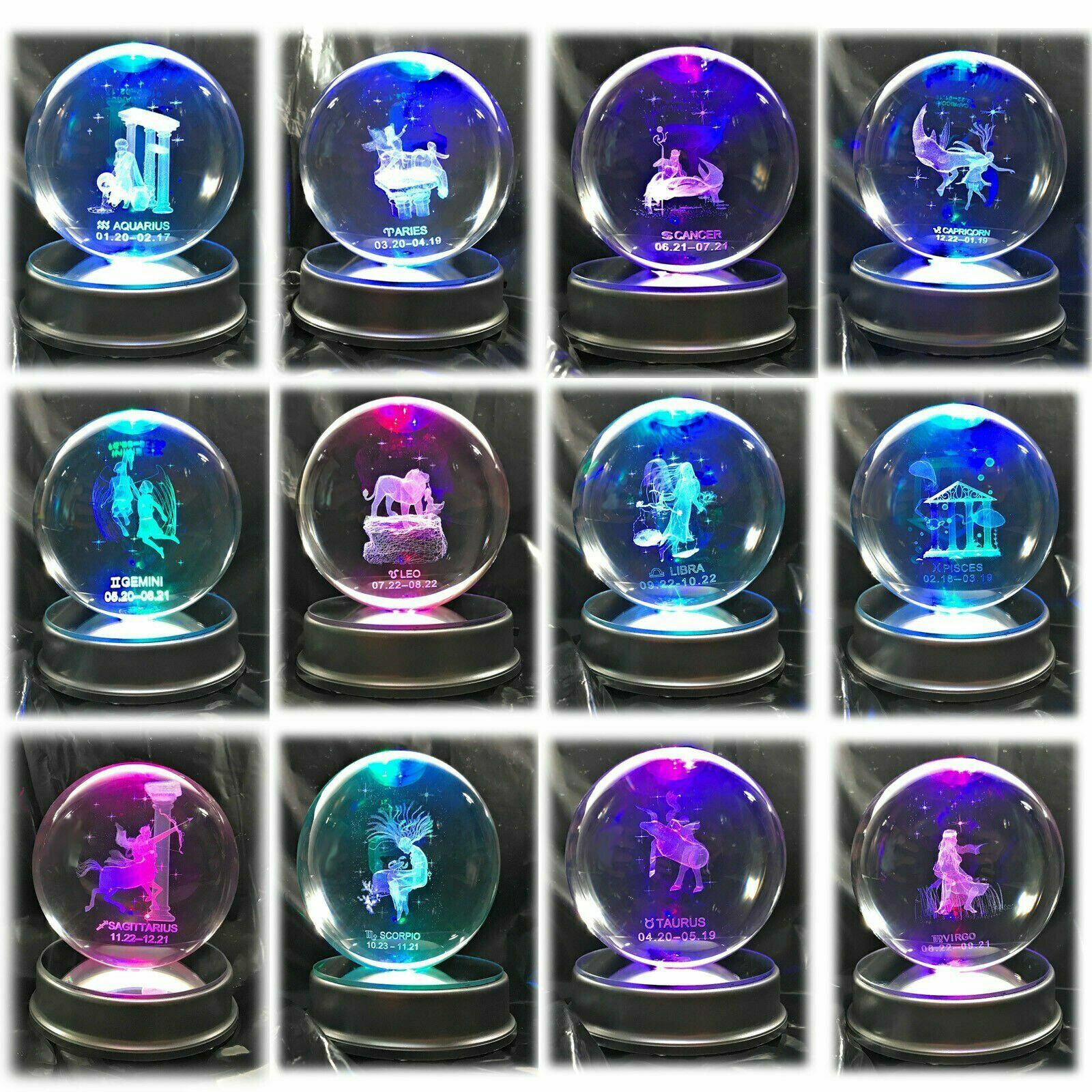 Amlong Crystal 3″ (80mm) Zodiac Astrology Crystal Ball with Light Stand