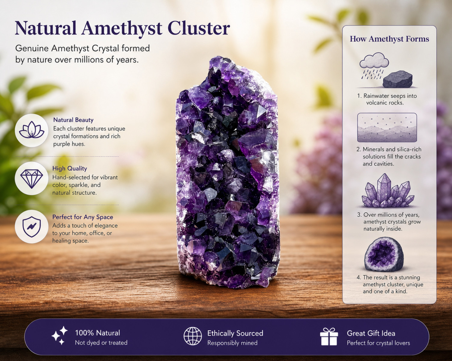 XL Natural Amethyst Geode Cluster Cut Base 12oz-1lb Free Standing Decor
