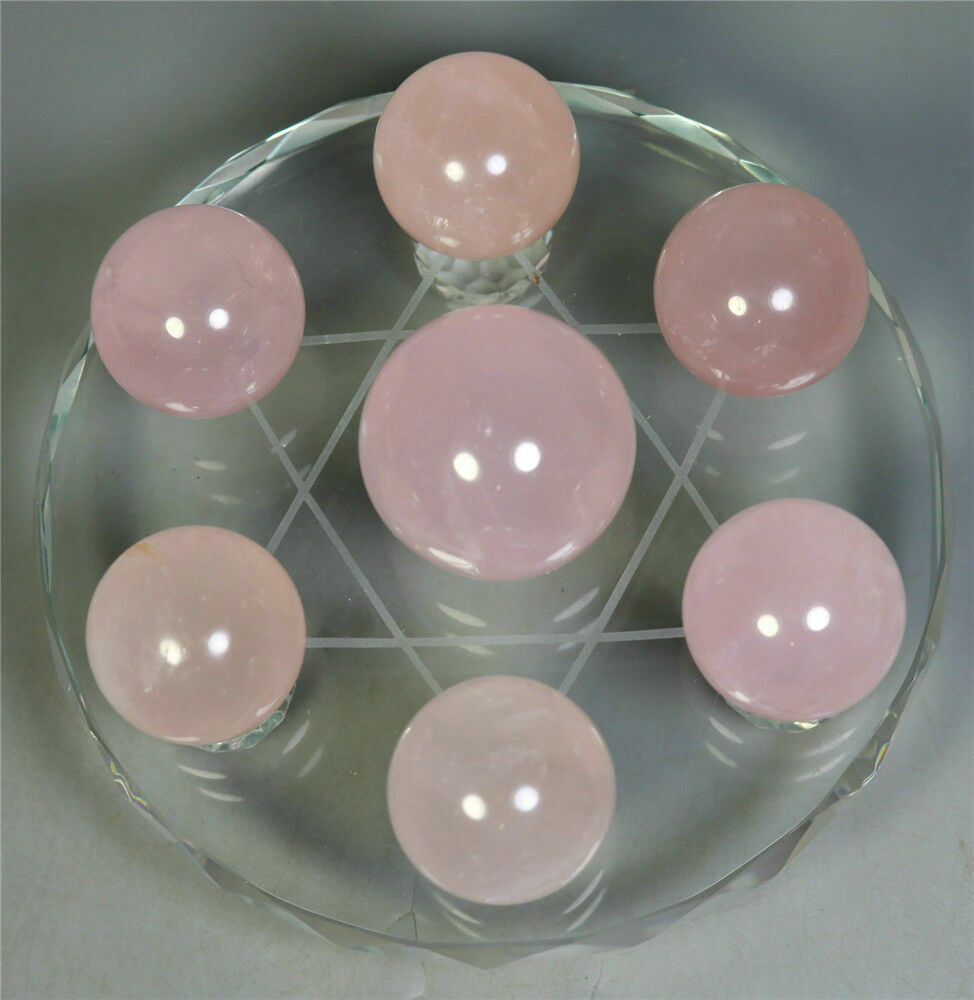 Seven Star Rose Quartz Crystal Sphere Ball Rock Chakra Healing+120mm stand