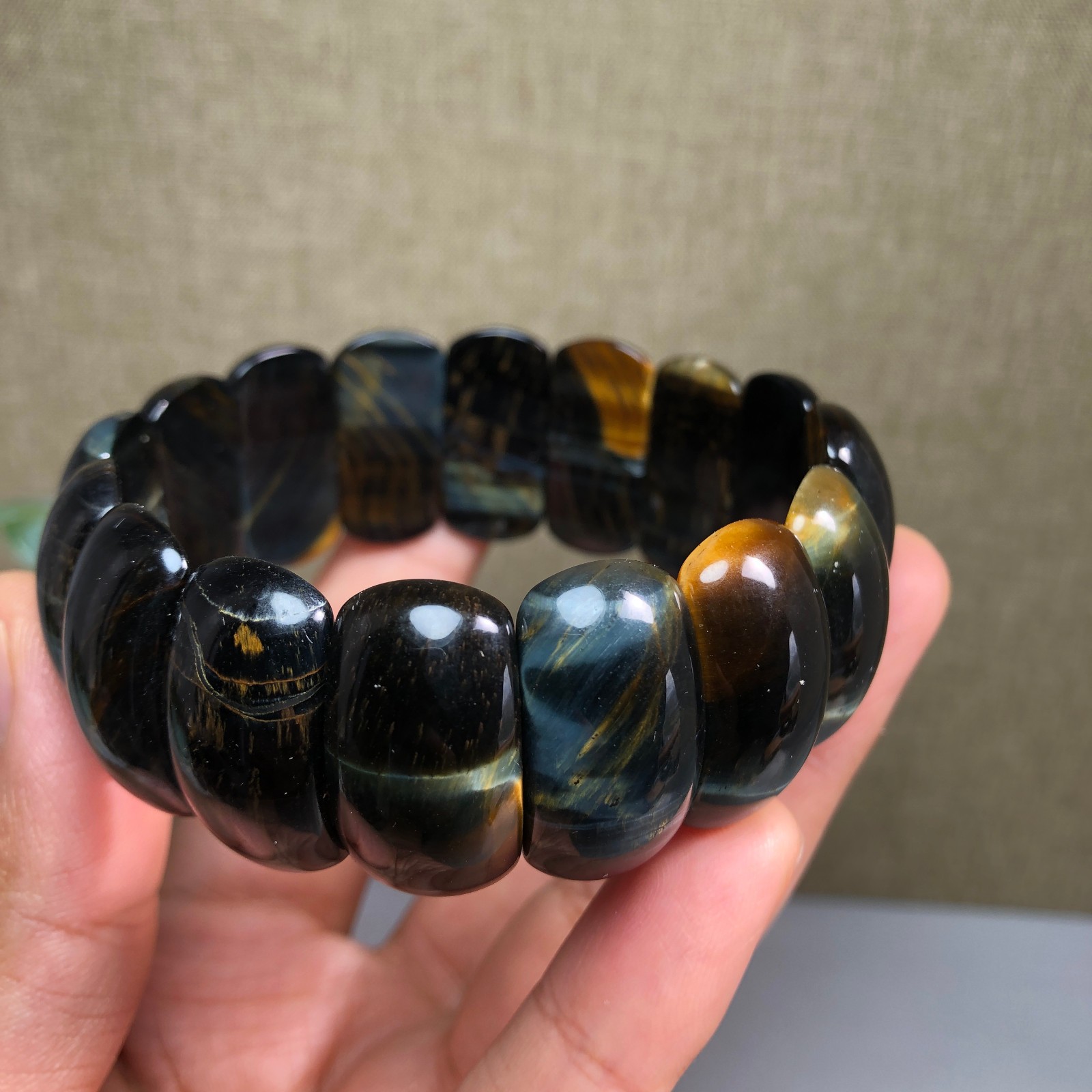 24-12-6mm Natural tiger eye slice quartz Crystal Hand cut polish bracelet A1390