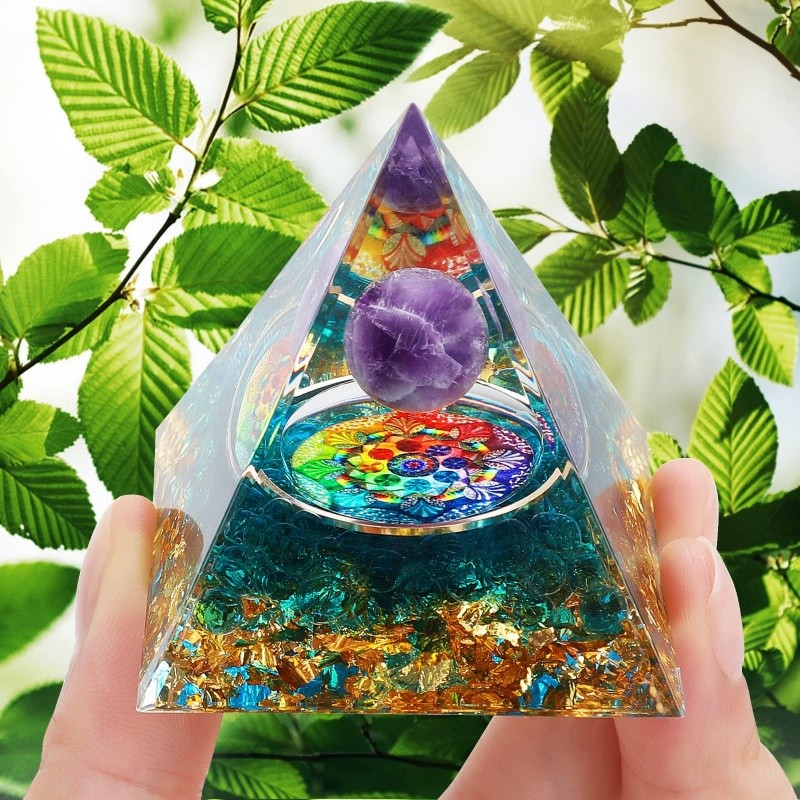 Hot Amethyst Crystal Sphere Orgonite Pyramid Obsidian Chakra Energy Orgone Stone