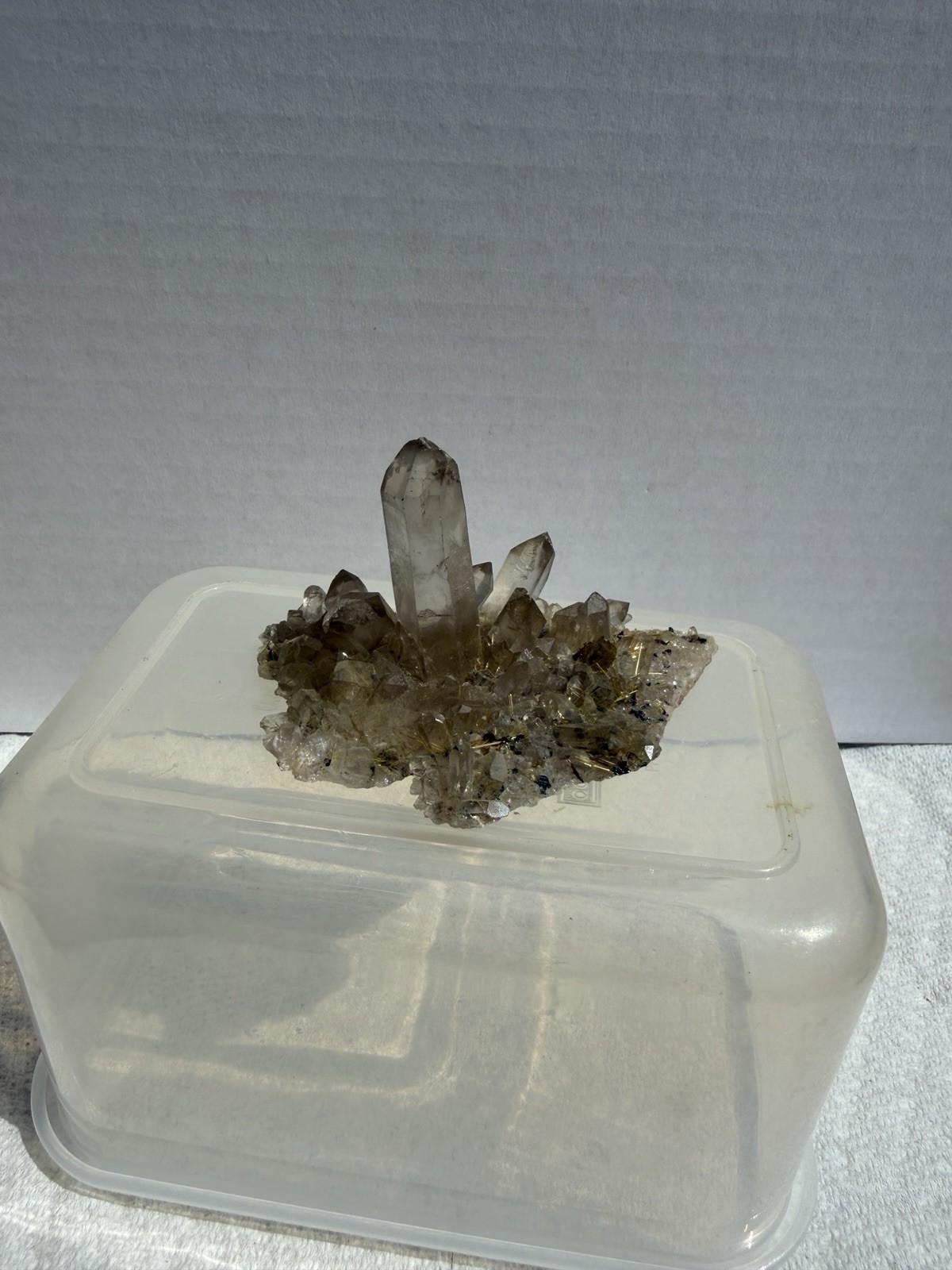 Rutilated Smoky Quartz Crystal Cluster Specimen – Golden Rutile Inclusions
